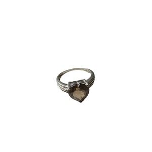 Brown Faux Stone Oval Heart Silver Tone Ring 8.25